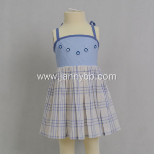 cotton blue summer plaid dress for kids